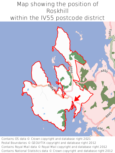 Map showing location of Roskhill within IV55