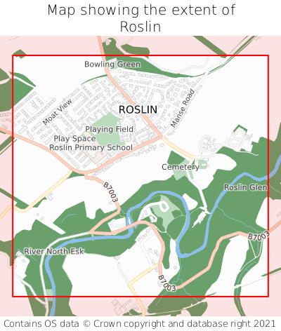 Map showing extent of Roslin as bounding box