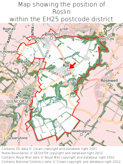 Map showing location of Roslin within EH25