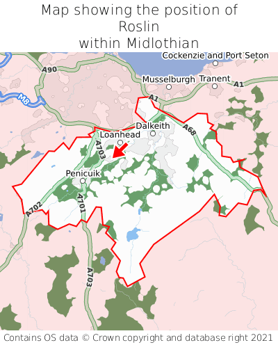 Map showing location of Roslin within Midlothian
