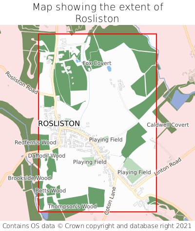 Map showing extent of Rosliston as bounding box