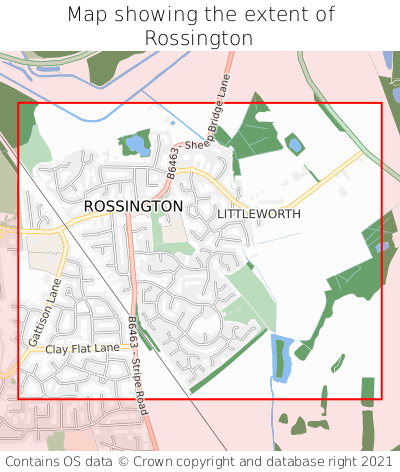 Map showing extent of Rossington as bounding box