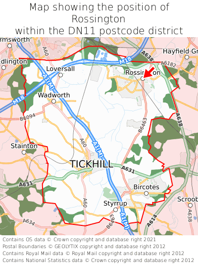 Map showing location of Rossington within DN11