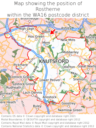 Map showing location of Rostherne within WA16