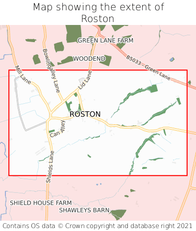 Map showing extent of Roston as bounding box