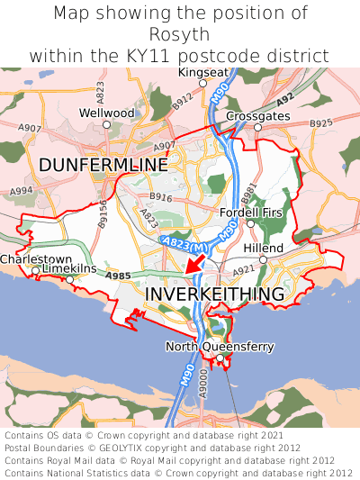 Map showing location of Rosyth within KY11