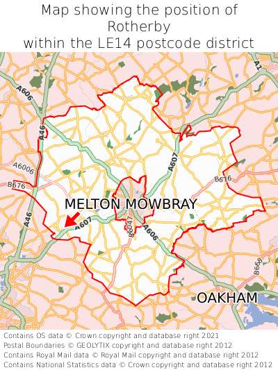 Map showing location of Rotherby within LE14
