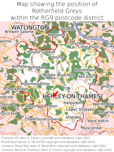 Map showing location of Rotherfield Greys within RG9