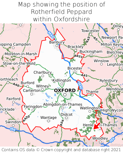 Map showing location of Rotherfield Peppard within Oxfordshire