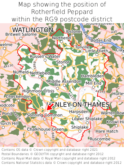 Map showing location of Rotherfield Peppard within RG9