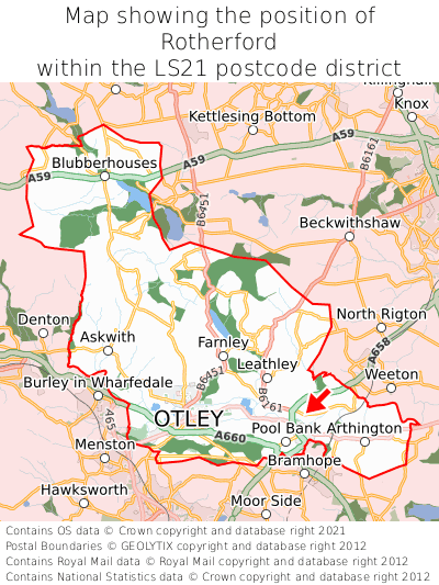 Map showing location of Rotherford within LS21
