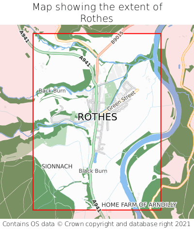 Map showing extent of Rothes as bounding box