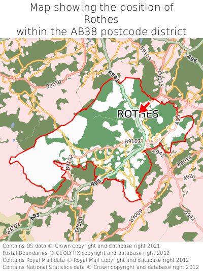 Map showing location of Rothes within AB38