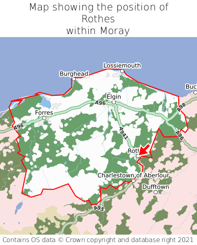 Map showing location of Rothes within Moray