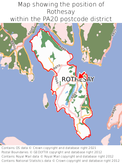 Map showing location of Rothesay within PA20