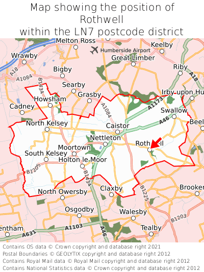 Map showing location of Rothwell within LN7