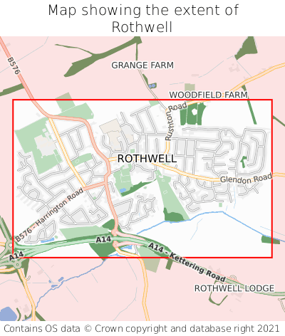 Map showing extent of Rothwell as bounding box