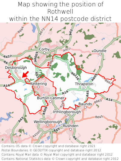 Map showing location of Rothwell within NN14