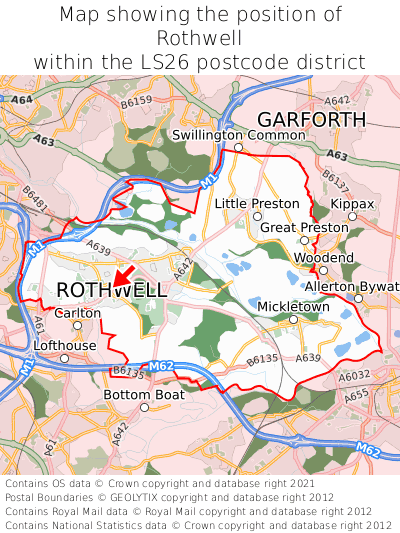 Map showing location of Rothwell within LS26