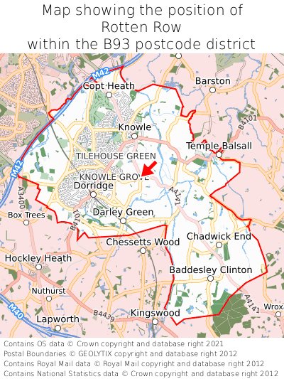 Map showing location of Rotten Row within B93