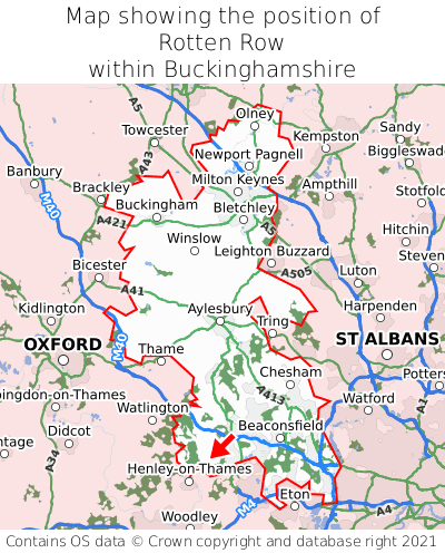 Map showing location of Rotten Row within Buckinghamshire