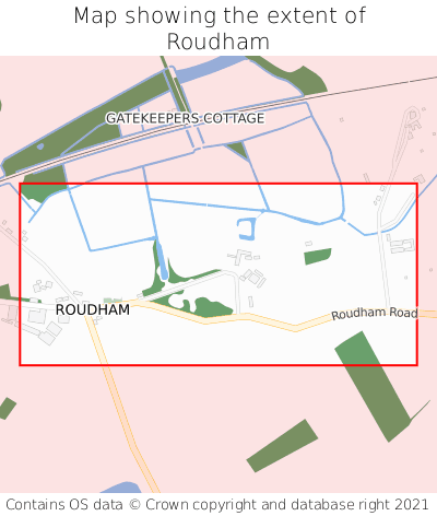 Map showing extent of Roudham as bounding box