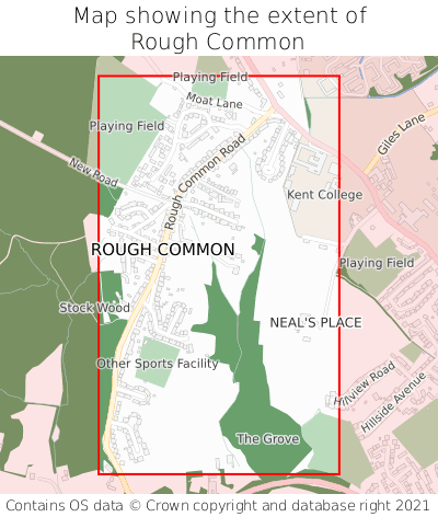 Map showing extent of Rough Common as bounding box