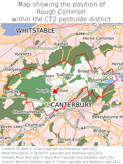 Map showing location of Rough Common within CT2