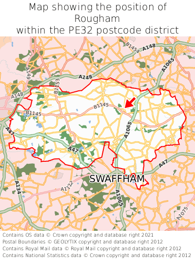 Map showing location of Rougham within PE32