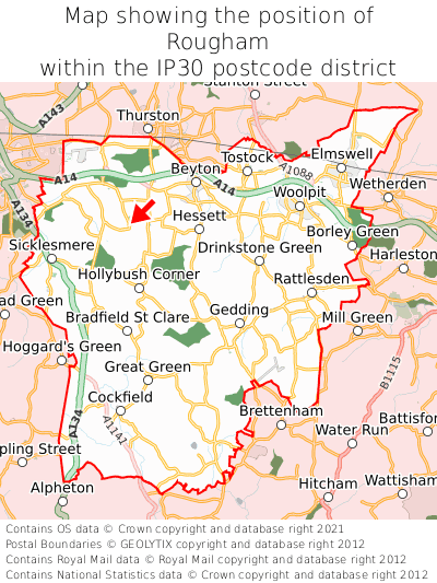 Map showing location of Rougham within IP30