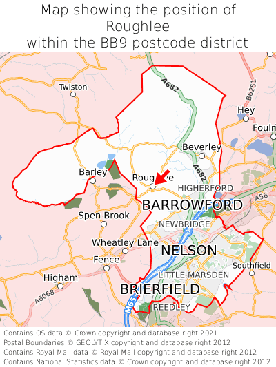 Map showing location of Roughlee within BB9
