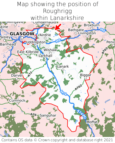 Map showing location of Roughrigg within Lanarkshire
