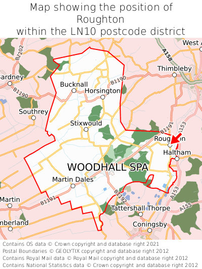 Map showing location of Roughton within LN10