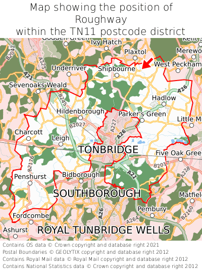 Map showing location of Roughway within TN11