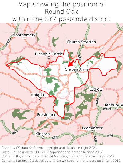 Map showing location of Round Oak within SY7