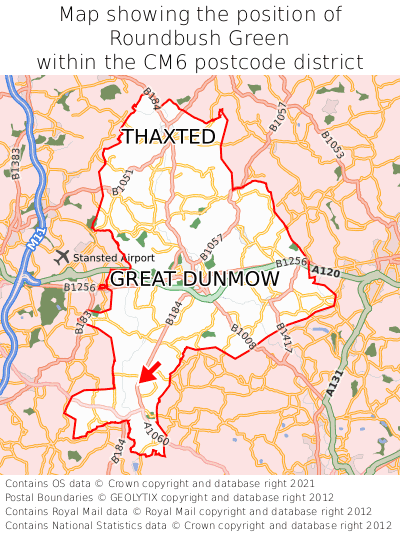 Map showing location of Roundbush Green within CM6