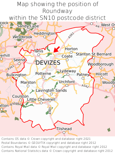 Map showing location of Roundway within SN10