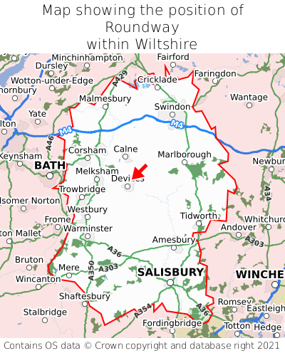 Map showing location of Roundway within Wiltshire