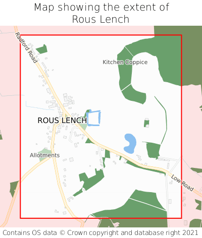 Map showing extent of Rous Lench as bounding box