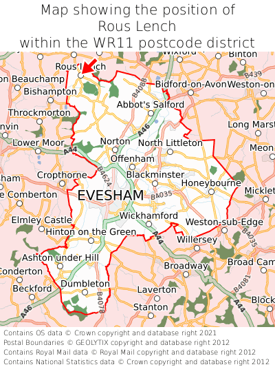 Map showing location of Rous Lench within WR11