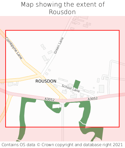 Map showing extent of Rousdon as bounding box