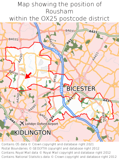 Map showing location of Rousham within OX25