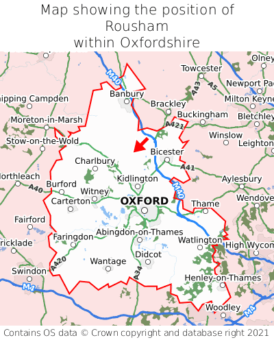 Map showing location of Rousham within Oxfordshire