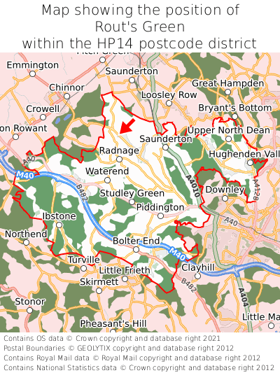 Map showing location of Rout's Green within HP14