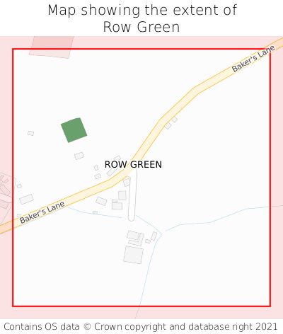 Map showing extent of Row Green as bounding box