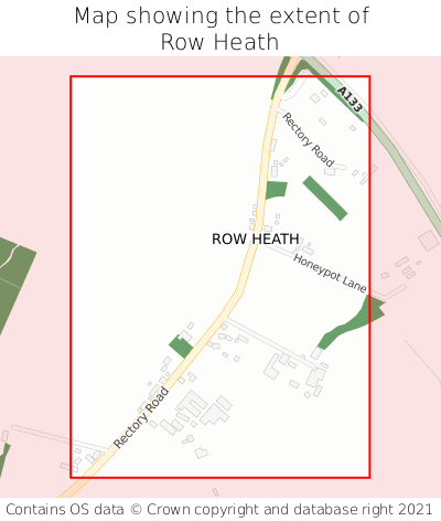 Map showing extent of Row Heath as bounding box