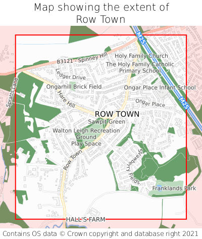 Map showing extent of Row Town as bounding box