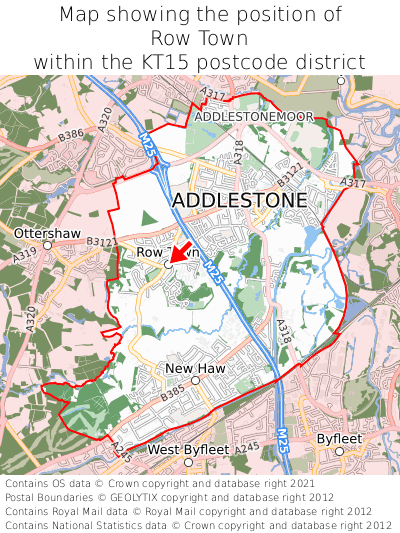 Map showing location of Row Town within KT15