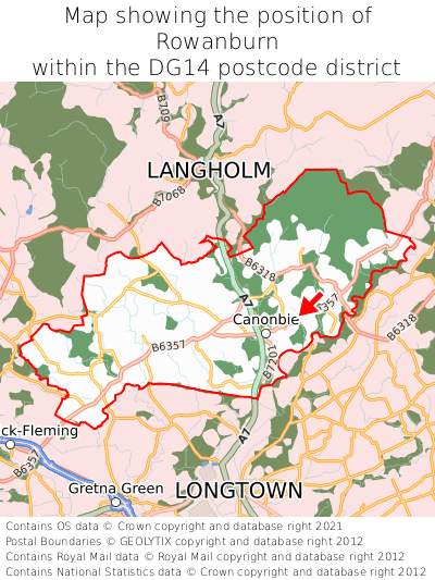 Map showing location of Rowanburn within DG14