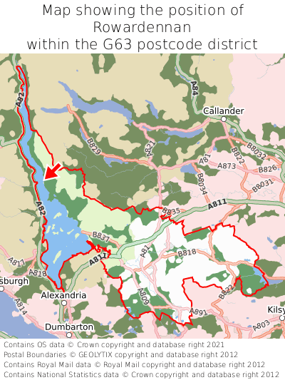Map showing location of Rowardennan within G63